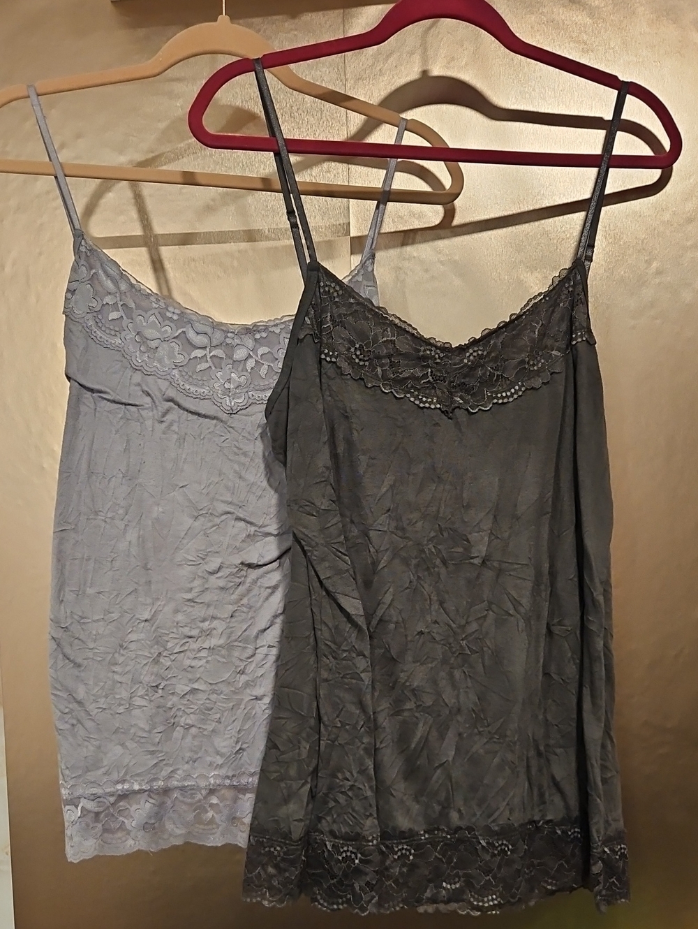 Maurices Lace-Trim Satin Camisole Set in Gray and Lavendar